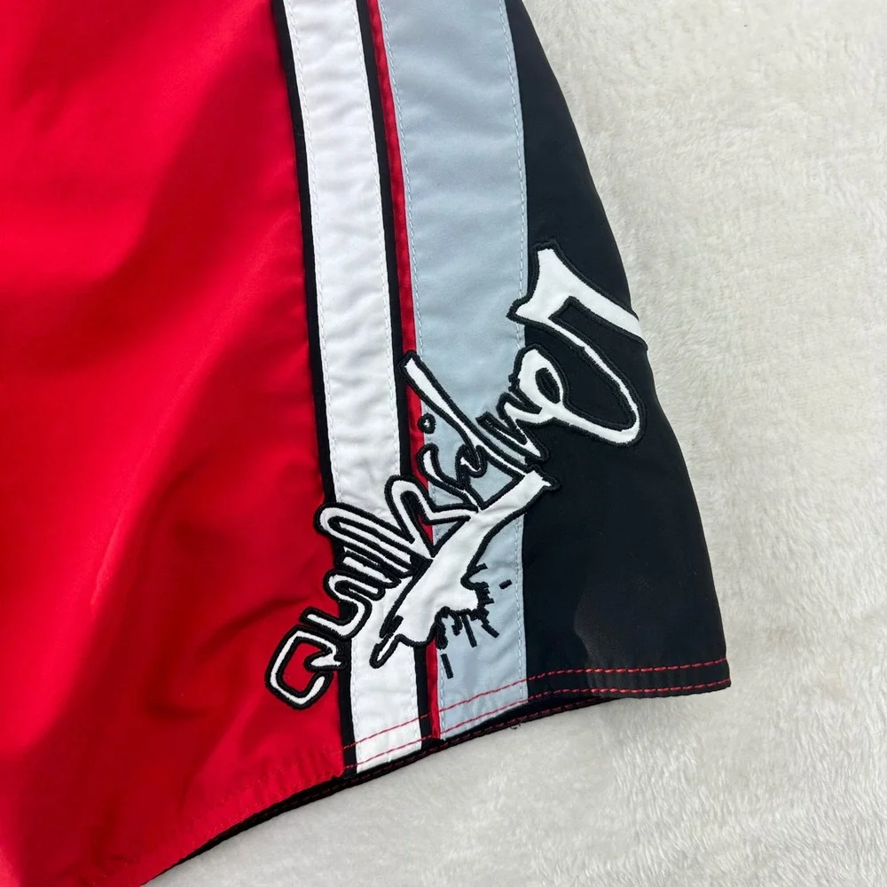 Quiksilver Board Shorts Mens 38 Red Colorblock Surf Swim Trunks Y2K
